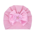 Turbante rosa per neonati con grande fiocco in raso e fiore in rete decorato - Taglia unica / Rosa