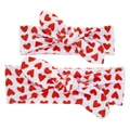 Matching mother and child rabbit ear headbands with red heart prints on white fabric - Heart