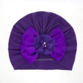Turbante viola scuro per neonati con grande fiocco in raso e fiore di perline - Taglia unica / Viola scuro