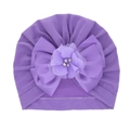Turbante neonato viola chiaro con grande fiocco a strati e decorazioni floreali di perle - Taglia unica / Viola Chiaro