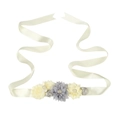 Elegant maternity sash with white and grey handmade flowers, rhinestones and pearls - Cream And Grey Style (1#)