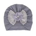 Turbante per neonati in maglia grigio scuro con fiocco di raso e decoro di perle - Taglia unica / Grigio