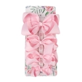 Set of 4 pink grosgrain ribbon bow hair clips for girls on a floral display card - Pink
