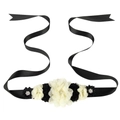 Black maternity sash with handmade cream white floral clusters and sparkling crystals - Black And White Style (11#)