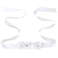 White satin maternity belt with handmade fabric roses and sparkling rhinestones - Pure White Style (14#)