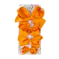 Orange grosgrain ribbon hair bow set of four in different sizes on floral card - Orange
