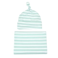 Ensemble couverture d'emmaillotage à rayures vert menthe et bonnet noué pour nouveau-né - Ensemble Emmaillotage Et Bonnet / Rayé Vert (Bonnet)