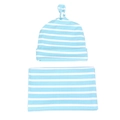Blue and white striped baby swaddle blanket and matching top knot hat set - Sky Blue Stripes (With Knot Hat)