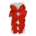 Set of four red grosgrain ribbon hair bows in varying sizes on floral display card - Red