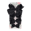 Set of 4 black grosgrain ribbon bow hair clips for girls on decorative floral card - Black
