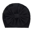 Schwarze Baby Turban Mütze mit großer Schleife aus strukturiertem Strickstoff für Babys - Schwarz