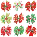 9pcs Christmas hair bow set for kids featuring festive red green patterns and holiday motifs - Multicolor Style A