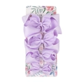 Set of four purple grosgrain ribbon bow hair clips displayed on a floral card - Light Purple