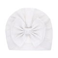 Bonnet turban blanc en coton côtelé pour bébé avec un grand nœud décoratif - Blanc