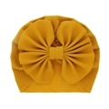 Ginger yellow baby turban hat with a large bow in soft ribbed knit texture - Yellow