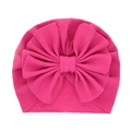 Soft rose red baby turban hat with a large decorative bow and waffle knit texture - Rose Red