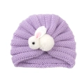 Soft purple knitted baby beanie with a cute 3D plush rabbit for winter warmth - Light Purple