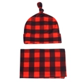 Newborn swaddle set with red and black buffalo plaid blanket and top knot hat - Red And Black Plaid (With Hat)