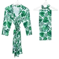 Umstandsmode Set mit grünen tropischen Blättern, Schlafrobe und Baby Wickeldecke - L/XL/XXL / Set / Tropische grüne Blätter