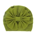 Grass green baby turban hat featuring a large bow design and waffle knit texture - Green