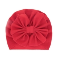 Solid red baby turban hat with oversized waffle knit bow and breathable stretch fabric - Red