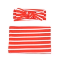 Newborn swaddle set with red and white striped wrap and matching bow headband - Red Stripe (With Headband)