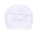 Solid lavender baby turban hat featuring a large bow and textured bubble fabric - White