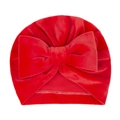 Bonnet d'hiver en velours pour bébé avec un grand nœud de couleur rouge vif - Rouge