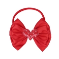 Red nylon baby headband with layered satin bow and decorative heart centerpiece - Red