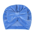 Bonnet bébé en velours bleu avec un grand nœud décoratif et une finition soyeuse - Bleu