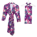 Ensemble robe de maternité fleurie violette avec couverture d'emmaillotage et bandeau - Ensemble 3 Pièces Violet / L/xl/xxl (coupe Ample)