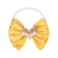 Fascia per neonati in raso giallo con fiocco e cuore dorato glitterato al centro - Giallo