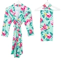Ensemble de pyjama de maternité avec peignoir fleuri, bandeau et couverture en vert clair - Ensemble Trois Pièces Bleu Turquoise / L/xl/xxl (coupe Ample)