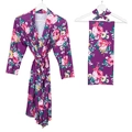 Set maternità in tre pezzi con vestaglia a fiori viola, fascia per bebè e copertina - S/M / Viola