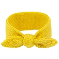 Elastic knitted baby headband with bunny ears in bright yellow soft yarn - Yellow