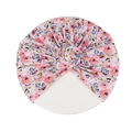 Detailed view of pink floral print turban hat featuring a decorative donut knot detail - Watercolor Floral Print (Adult)