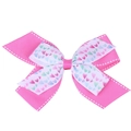 Lazo para el pelo en cinta grosgrain rosa con corazones de colores y bordes cosidos - Estilo de Corazón Multicolor de Falla Rosa Brillante (3#)