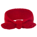 Elastic red knitted baby headband featuring a rabbit ear knot design with thick texture - Red