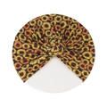 Detail of sunflower print pattern on dark blue baby turban hat with donut knot - Sunflower Print (Adult)
