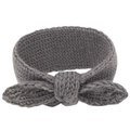 Dark grey knitted baby headband with a cute bunny ear bow design for winter - Gray