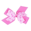Pink layered bow hair clip with gold stamped heart pattern and stitched ribbon edges - Bright Pink Double Layer Heart Stitch Style (7#)