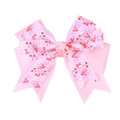 Nœud à cheveux rose multicouche avec motifs cœurs rouges et tour Eiffel romantique - 7# (Rose LOVE Motif Romantique)