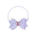 Elastic baby headband with purple sequin bow and pink heart rhinestone embellishment - Purple