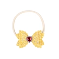 Yellow sequin bow baby headband with a red heart rhinestone on elastic nylon band - Yellow