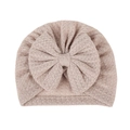 Baby Turban Mütze in Altrosa mit großer Schleife aus Waffelstrick für Kleinkinder - Hellkaffee (Atmungsaktiv)