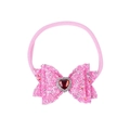 Pink sequin bow headband for baby with a red heart crystal and elastic strap - Rose Red