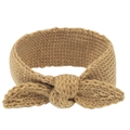 Bandeau tricoté pour bébé oreilles de lapin couleur chameau avec nœud papillon - Café Clair