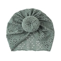 Breathable eyelet lace infant turban hat with soft donut knot design in sage green - Green