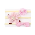 Set de 3 cintas para bebé rosa con flores de gasa, perlas de encaje y lazos de nailon suave - Estilo Perla Encaje Flor Gasa (1#)