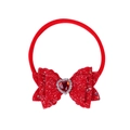 Red sequin bow headband with heart rhinestone center for baby girls on nylon band - Red